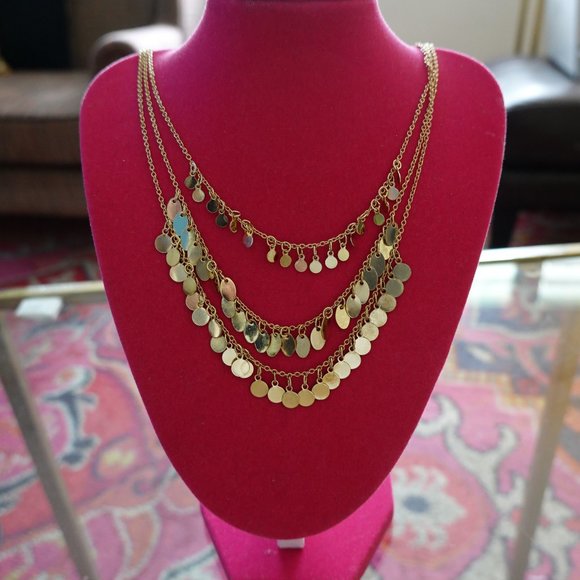 (NWT) Gold Pallettes 3-Tier Drop Statement Necklace 16" w/ 3" ext. - Picture 3 of 11